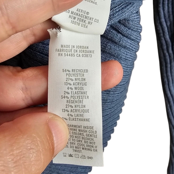 Aerie Blue Ribbed Knit Cropped Collared Sweater Top Size M - Picture 3 of 4